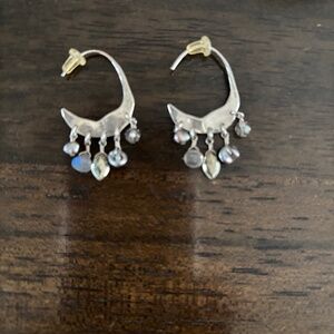 Chan Luu Crescent Grey Pearl and Labradorite Silver Hoop Earrings